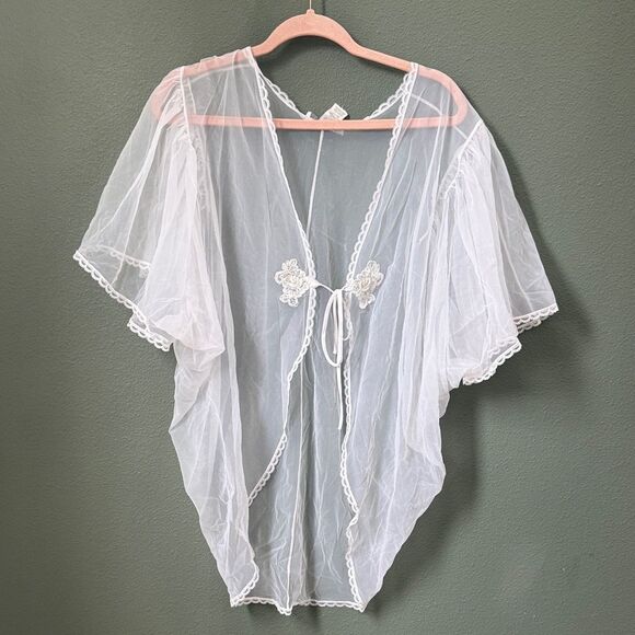Tops - Vintage Sheer White Lace Kimono Overlay Cover-Up Sz M